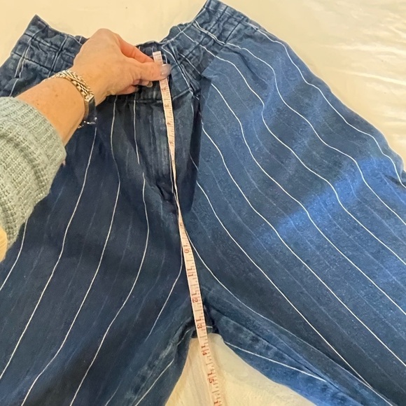 J Crew wide pin stripe paper bag baggy jean denim gathered waist zipper closure - Picture 11 of 12